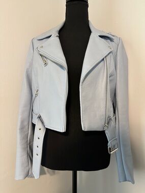 NWT Zara Light Blue Faux Leather Jacket - TRF Outerwear
